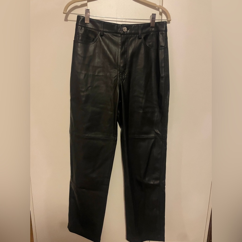 MANGO Black pleather pants with thigh seem